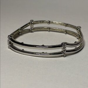 Contemporary Stretch Silver Tone Fashion Bracelet with Clear Rhinestones